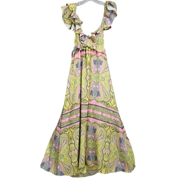Nwt A loves A Ruffle Cap Sleeve Tie Back Flowy Yellow/Pink/Blue Floral Maxidress - Picture 3 of 17